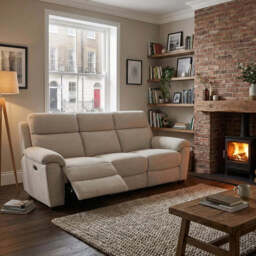 Eldon 3 Seater Power Recliner - 2.5 Seater Sofa 2 Power Recliners Fabric - Power Recliner Power Footrest Headrest & USB - FAB-MIL-110 SAND - thumbnail 2