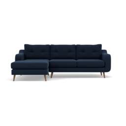 Phoebe Large Chaise Sofa - Large Chaise Sofa LHF Standard Back Grade B - Left Hand Facing - Plush Velvet Indigo / Weathered Oak