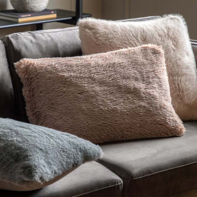 Juniper Faux Fur Cream Rectangle Cushion - DISC Juniper Faux Fur Cushion Mauve 40x60CM - image 1