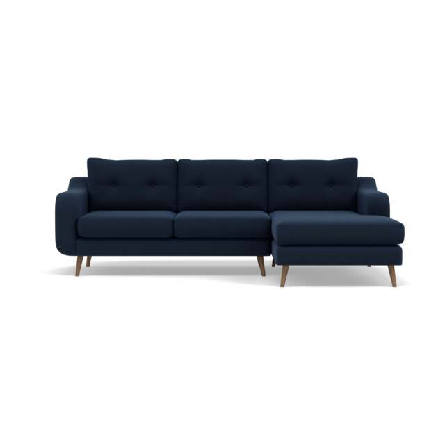 Phoebe Large Chaise Sofa - Large Chaise Sofa RHF Standard Back Grade B - Right Hand Facing - Plush Velvet Indigo / Weathered Oak - image 1