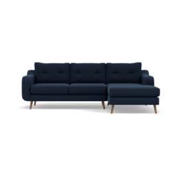 Phoebe Large Chaise Sofa - Large Chaise Sofa RHF Standard Back Grade B - Right Hand Facing - Plush Velvet Indigo / Weathered Oak
