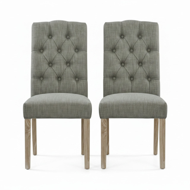 Salford Pair of Grey Buttonback Dining Chairs - Button Back Chair - Pair Grey / White Wash Leg - image 1