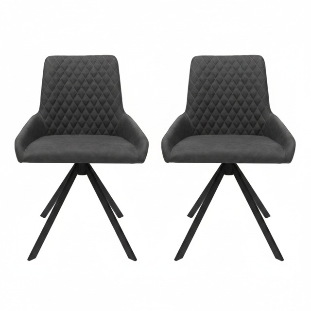 Odessey Pair of Grey Dining Chairs - Dining Chair - Pair Grey Leather Look - image 1