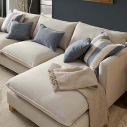 Vogue Williams Howth Large Chaise Sofa - Large Chaise Sofa Right Soft Chenille - Right Hand Facing - Soft Chenille Stone / Light Oak Feet - thumbnail 2