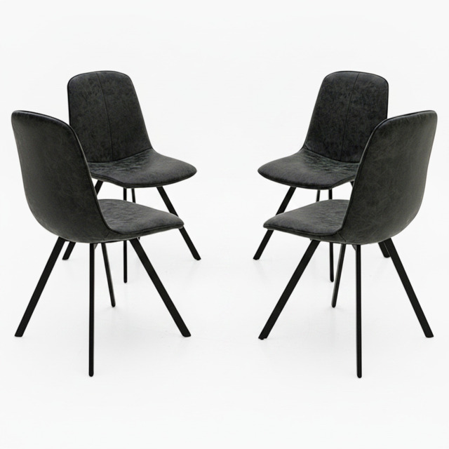 Akida Set of 4 Grey Faux Leather Dining Chairs - Dining Chair - Set of 4 Grey Faux Leather / Black Powder - image 1