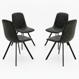 Akida Set of 4 Grey Faux Leather Dining Chairs - Dining Chair - Set of 4 Grey Faux Leather / Black Powder