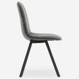 Akida Set of 4 Grey Faux Leather Dining Chairs - Dining Chair - Set of 4 Grey Faux Leather / Black Powder - thumbnail 3