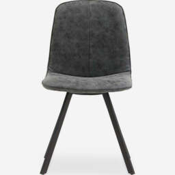 Akida Set of 4 Grey Faux Leather Dining Chairs - Dining Chair - Set of 4 Grey Faux Leather / Black Powder - thumbnail 2