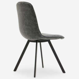 Akida Set of 4 Grey Faux Leather Dining Chairs - Dining Chair - Set of 4 Grey Faux Leather / Black Powder - thumbnail 4