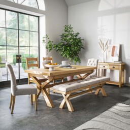Navarre Cross Leg Extending Dining Table - Cross Leg Ext Dining Table Oak / Oak Veneer - thumbnail 2