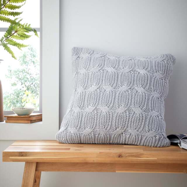 Chunky Marl Knit Silver Square Cushion - Chunky Marl Knit Silver Cushion 45x45CM - image 1