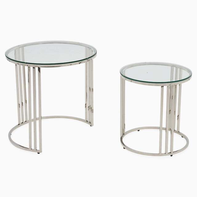 Florence Coffee Table - Coffee Table Set Clear Glass / Stainless Steel - image 1