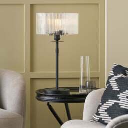 Clara Ribbed Glass Black Metal Round Table Lamp  - Clara Ribbed Glass Black Metal Round Table Lamp - thumbnail 2