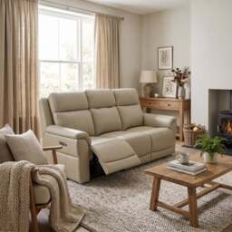 Juno 3 Seater Recliner Sofa - 3 Seater Power Recliner Sofa with USB Cat 60 - Power Recliner with USB - Cat-60/05 Montana Bone China - thumbnail 2