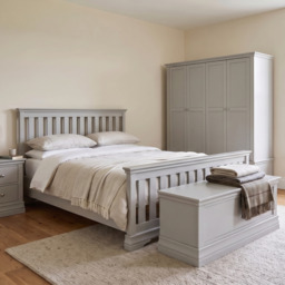 "Aria Grey Bedframe - Slatted 4'6"" High Footend Light Grey - Double" - thumbnail 2