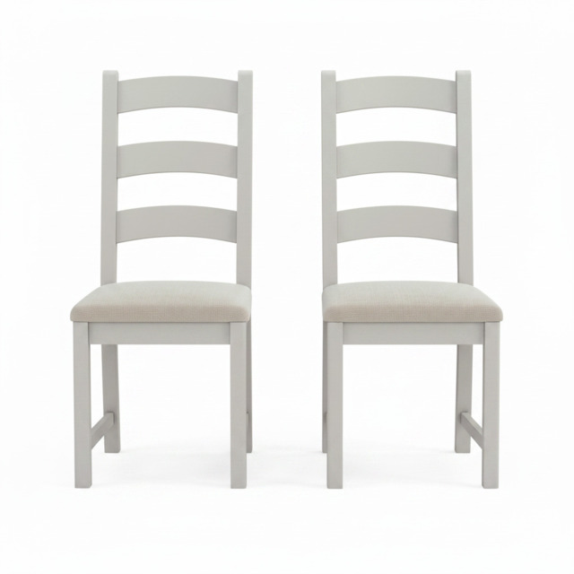 Salford Pair of Beige Ladderback Dining Chairs - Ladder Dining Chair - Pair Stone Grey / Beige Fabric - image 1