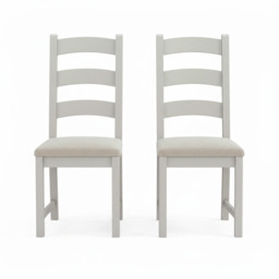 Salford Pair of Beige Ladderback Dining Chairs - Ladder Dining Chair - Pair Stone Grey / Beige Fabric - thumbnail 1