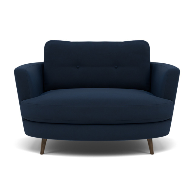 Phoebe Oval Loveseat - Oval Cuddler Grade B - Plush Velvet Indigo / American Walnut - image 1