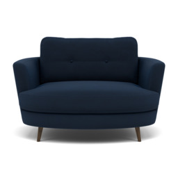 Phoebe Oval Loveseat - Oval Cuddler Grade B - Plush Velvet Indigo / American Walnut - thumbnail 1