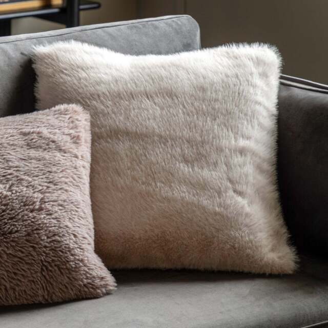Maple Faux Fur Cream Square Cushion - Maple Faux Fur Cushion Oatmeal 50CM - image 1
