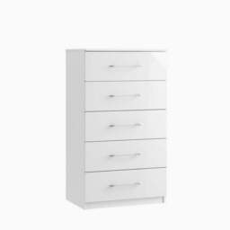 Roma Midi 5 Drawer Cabinet - 4 Drawer Midi Chest 1 deep Drawer - Metal - Matt Grey / White Gloss