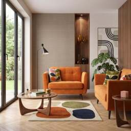 Orla Kiely Ivy Loveseat - Snuggler Premium Plain - Delphi Orange / Multi Stem Spring / Weathered Oak Feet - thumbnail 2