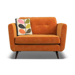 Orla Kiely Ivy Loveseat - Snuggler Premium Plain - Delphi Orange / Multi Stem Spring / Weathered Oak Feet