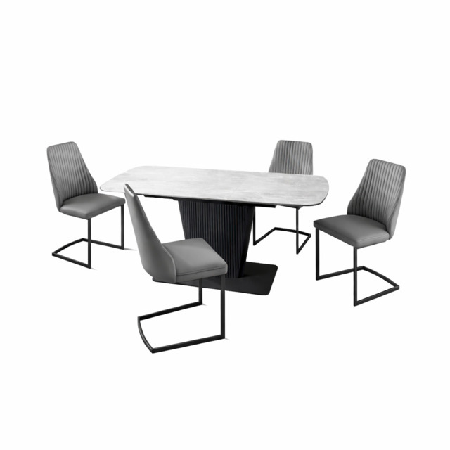 Celestia Small Grey Extending Dining Table & 4 Dining Chairs Set - image 1