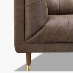 Cassia 4 Seater Sofa - 3.5 Seater Sofa Explorer Leather - EXPLORER X-1752 Sandstone / Feet: 178mm Brass Tipped Legs Grey Oak - thumbnail 6