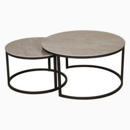 Yale Round Nest of Coffee Tables - Round Coffee Table Nest of 2 Tables Latte Tones (Buwen) Matt Ceramic / Warm Brown Metal Frame