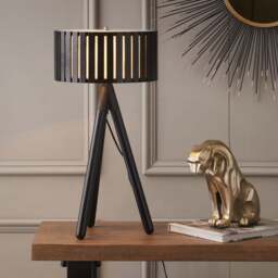 Rabanne Slatted Black Wood Tripod Table Lamp - Rabanne Slatted Black Wood Tripod Table Lamp