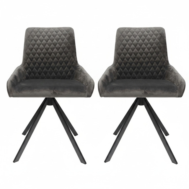 Odessey Pair of Grey Velvet Dining Chairs - Dining Chair - Pair Grey Velvet - image 1