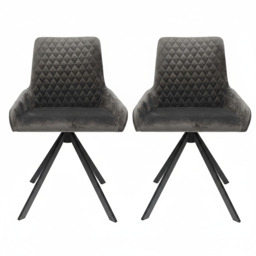 Odessey Pair of Grey Velvet Dining Chairs - Dining Chair - Pair Grey Velvet