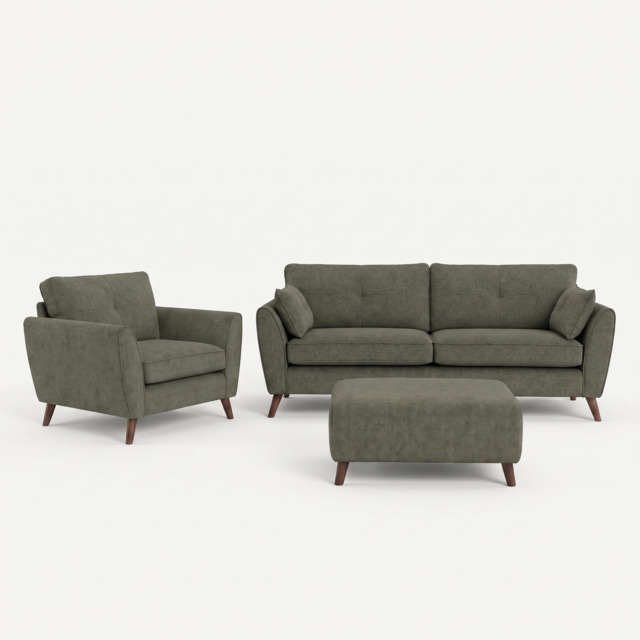 Zara 4 Seater Sofa, Armchair & Footstool Set - Kensington Moss / Dark Feet - image 1