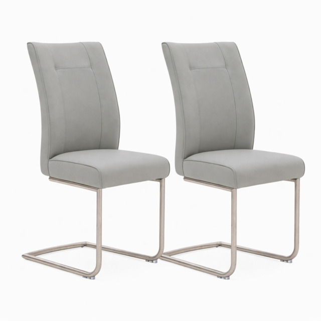 Alpha Pair of Light Grey Contour Dining Chairs - Contour Dining Chair - Pair Light Grey Leather Look - image 1