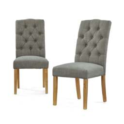 Navarre Pair of Grey Buttonback Dining Chairs - Button Back Dining Chair - Pair Grey - thumbnail 1