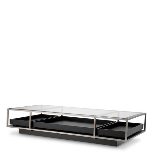 Eichholtz Roxton Coffee Table Brushed Steel Finish  Clear Glass  Black Veneer - Coffee Table Brushed Steel Finish  Clear Glass  Black Veneer - image 1
