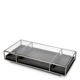 Eichholtz Roxton Coffee Table Brushed Steel Finish  Clear Glass  Black Veneer - Coffee Table Brushed Steel Finish  Clear Glass  Black Veneer - thumbnail 4