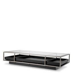 Eichholtz Roxton Coffee Table Brushed Steel Finish  Clear Glass  Black Veneer - Coffee Table Brushed Steel Finish  Clear Glass  Black Veneer