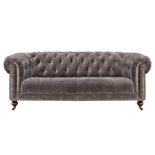 Delphine 3 Seater Sofa - 3 Seater Sofa Voyager Leather - Feet: 140mm Grey Oak With Castor / No Studs / VOYAGER Y-1754 Oak Cask - image 1