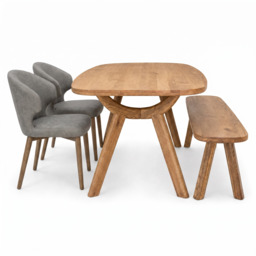 Alverra 200cm Dining Table, 2 Reef Dining Chairs & Bench Set - thumbnail 1