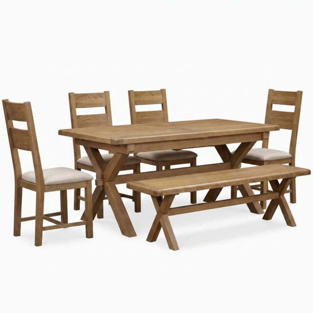 Willowmere Cross Leg Extending Dining Table, Bench & 4 Chairs Set - image 1