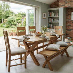Willowmere Cross Leg Extending Dining Table, Bench & 4 Chairs Set - thumbnail 2