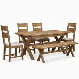 Willowmere Cross Leg Extending Dining Table, Bench & 4 Chairs Set - thumbnail 1