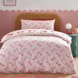 Catherine Lansfield Cherries And Bows Duvet Set Pink - DISC Cherries And Bows Double Duvet Set Pink - thumbnail 2