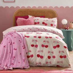 Catherine Lansfield Cherries And Bows Duvet Set Pink - DISC Cherries And Bows Double Duvet Set Pink