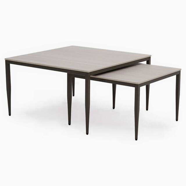 Phase Square Nest of Coffee Tables - Square Coffee Nest of Tables Latte Tones (Buwen) Matt Ceramic / Warm Brown Metal Frame - image 1