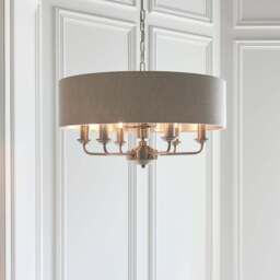Highclere 6 Chrome And Cream Floor Light - DHD Highclere 6 Pendant Light Chrome & Natural - thumbnail 1