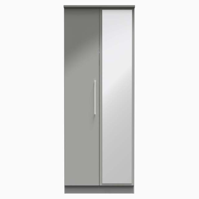 Portland Tall Double Mirror Wardrobe - Tall Double Mirror Wardrobe - GGDG - Grey Gloss & Dusk Grey - image 1