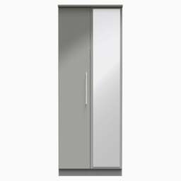Portland Tall Double Mirror Wardrobe - Tall Double Mirror Wardrobe - GGDG - Grey Gloss & Dusk Grey - thumbnail 1